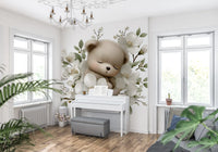 Wandbild „Schlafender Bär in weißen Blüten“