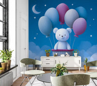Wandmalerei „Ballonabenteuer am Nachthimmel“
