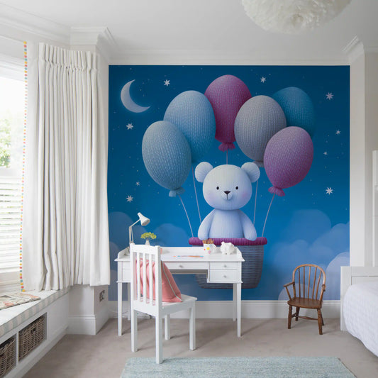 Night Sky Balloon Adventure Wall Mural
