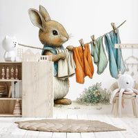 Papier peint panoramique mural Woodland Bunny - Jour de lessive