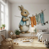 Papier peint panoramique mural Woodland Bunny - Jour de lessive