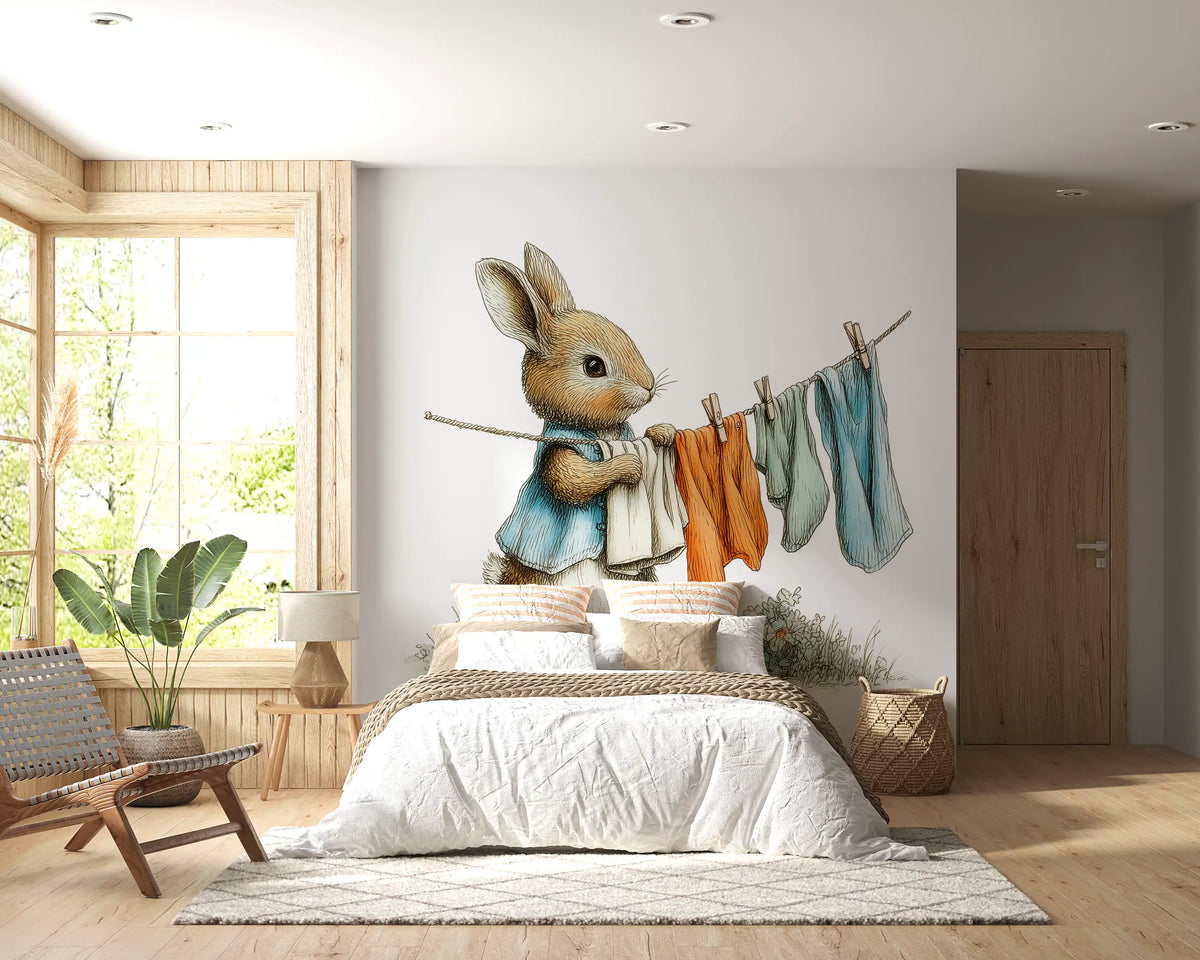 Papier peint panoramique mural Woodland Bunny - Jour de lessive