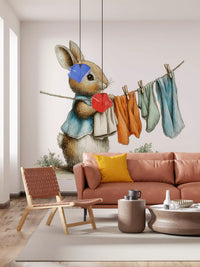 Papier peint panoramique mural Woodland Bunny - Jour de lessive