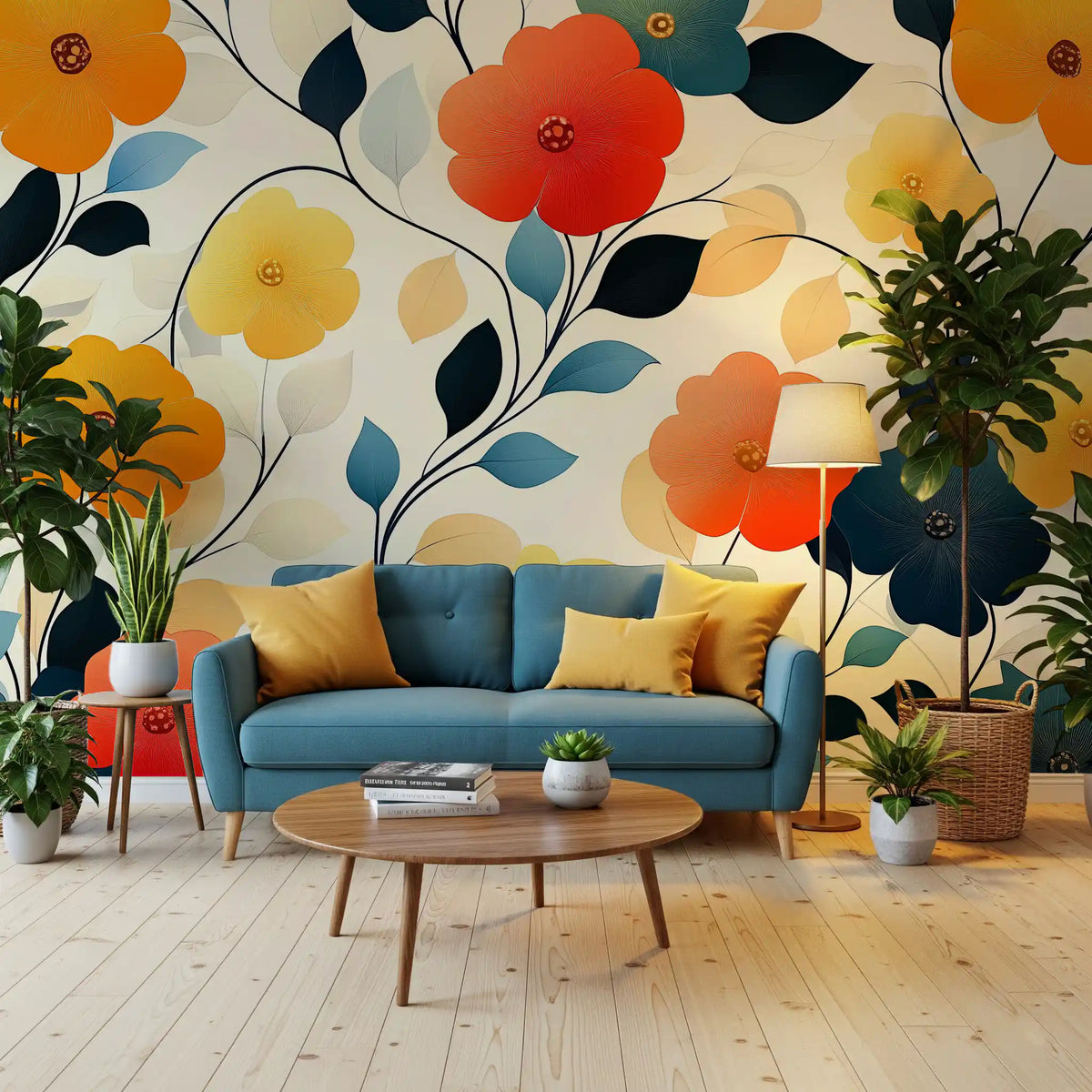 Papier peint panoramique artistique floral « Floraison automnale éclatante »
