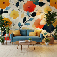 Papier peint panoramique artistique floral « Floraison automnale éclatante »
