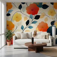 Papier peint panoramique artistique floral « Floraison automnale éclatante »