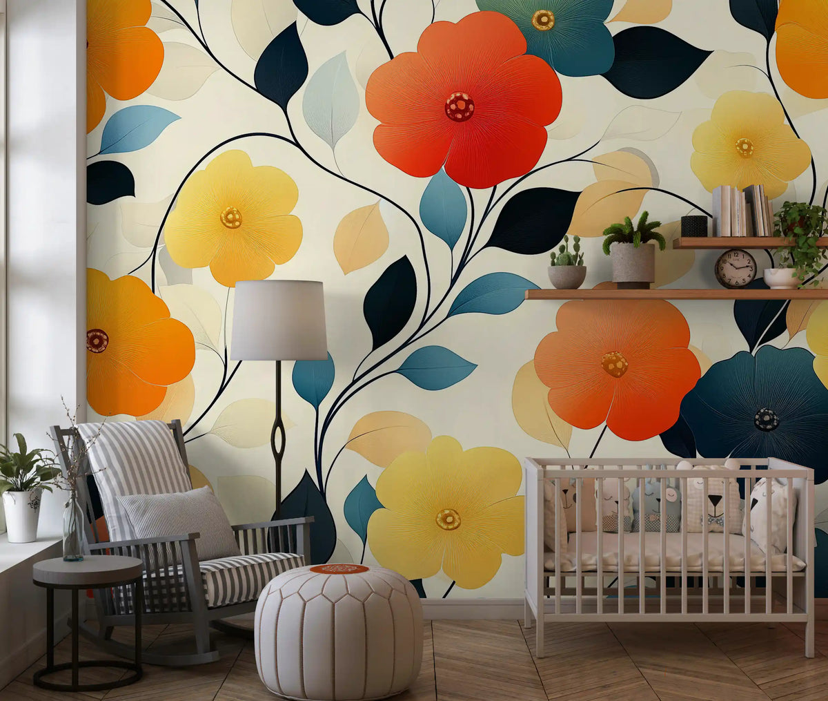 Papier peint panoramique artistique floral « Floraison automnale éclatante »
