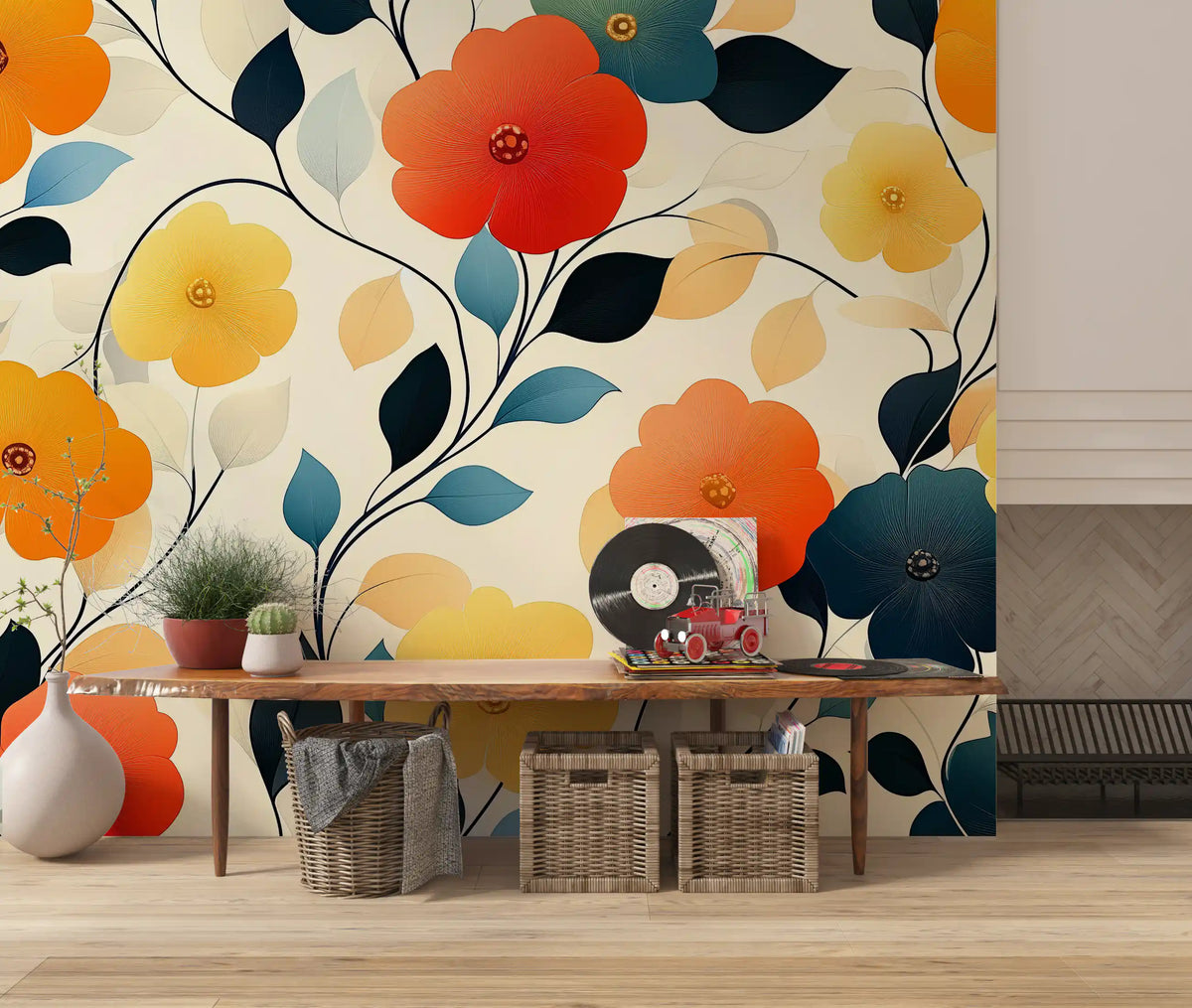 Papier peint panoramique artistique floral « Floraison automnale éclatante »
