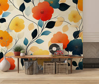 Papier peint panoramique artistique floral « Floraison automnale éclatante »