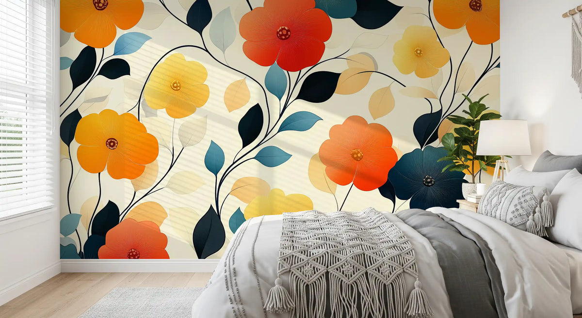 Papier peint panoramique artistique floral « Floraison automnale éclatante »