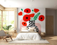 Papavéracées abstraites dans un vase à imprimé zèbre - fresque murale