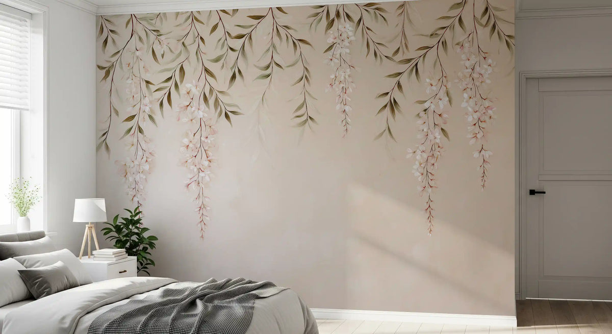 Murale da parete botanico minimalista con rami ricadenti
