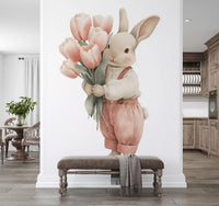 Wandbild „Kleiner Hase mit Tulpenstrauß“
