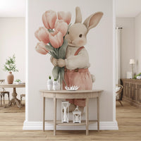 Wandbild „Kleiner Hase mit Tulpenstrauß“