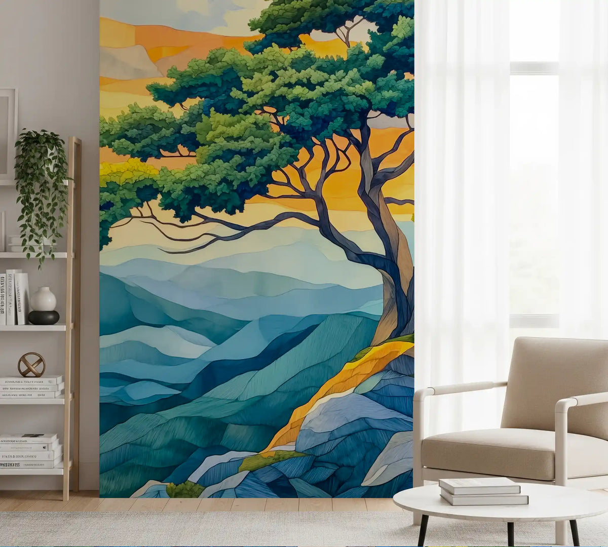 Fototapet mural cu arbore abstract și orizont