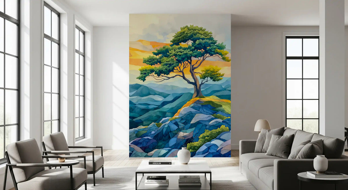 Fototapet mural cu arbore abstract și orizont