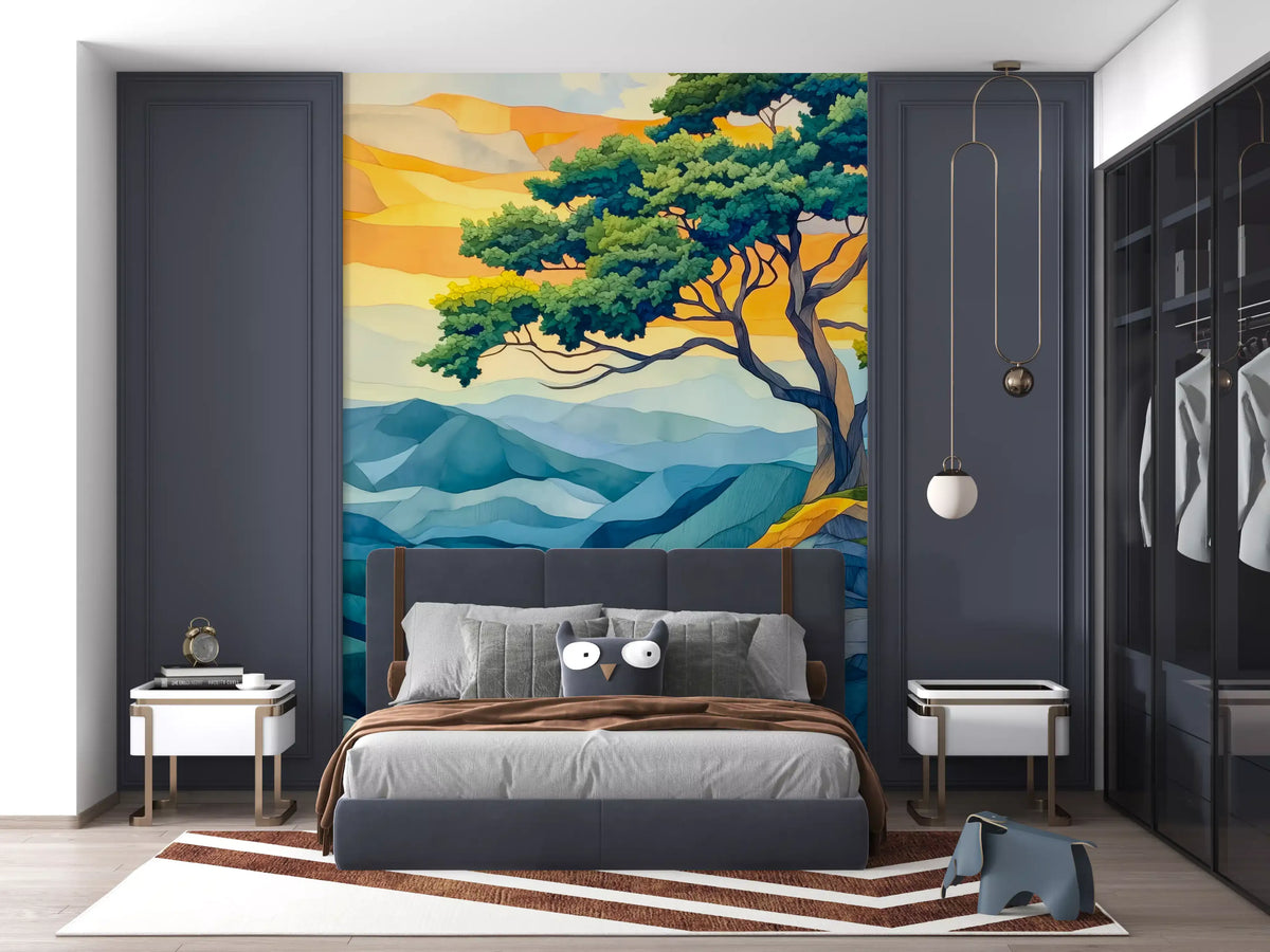Fototapet mural cu arbore abstract și orizont