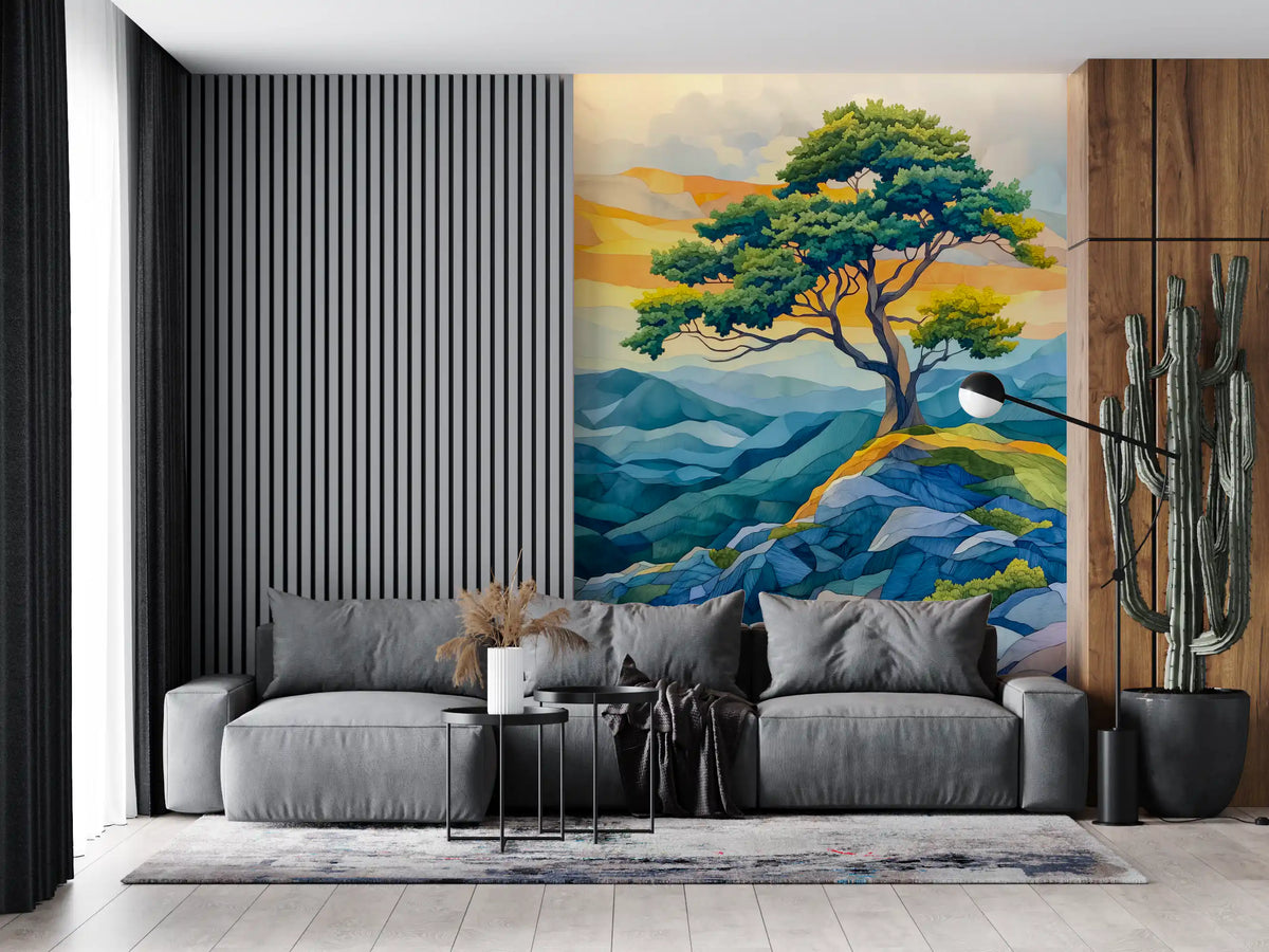 Fototapet mural cu arbore abstract și orizont