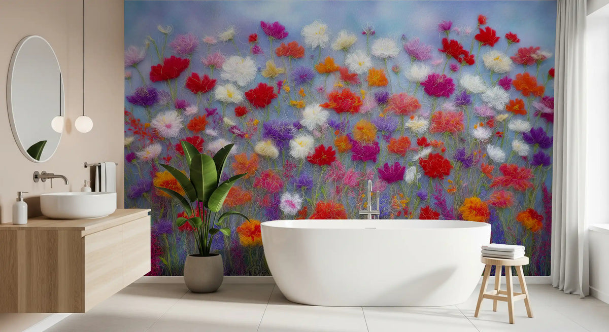 Wool Flowers Meadow Surface Wall Mural