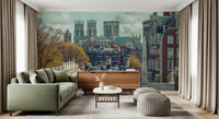Gothic Cathedral and City Streetscape Wall Mural