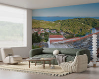 Rustikales Wandbild „Terrakotta-Dächer mit Aussicht“