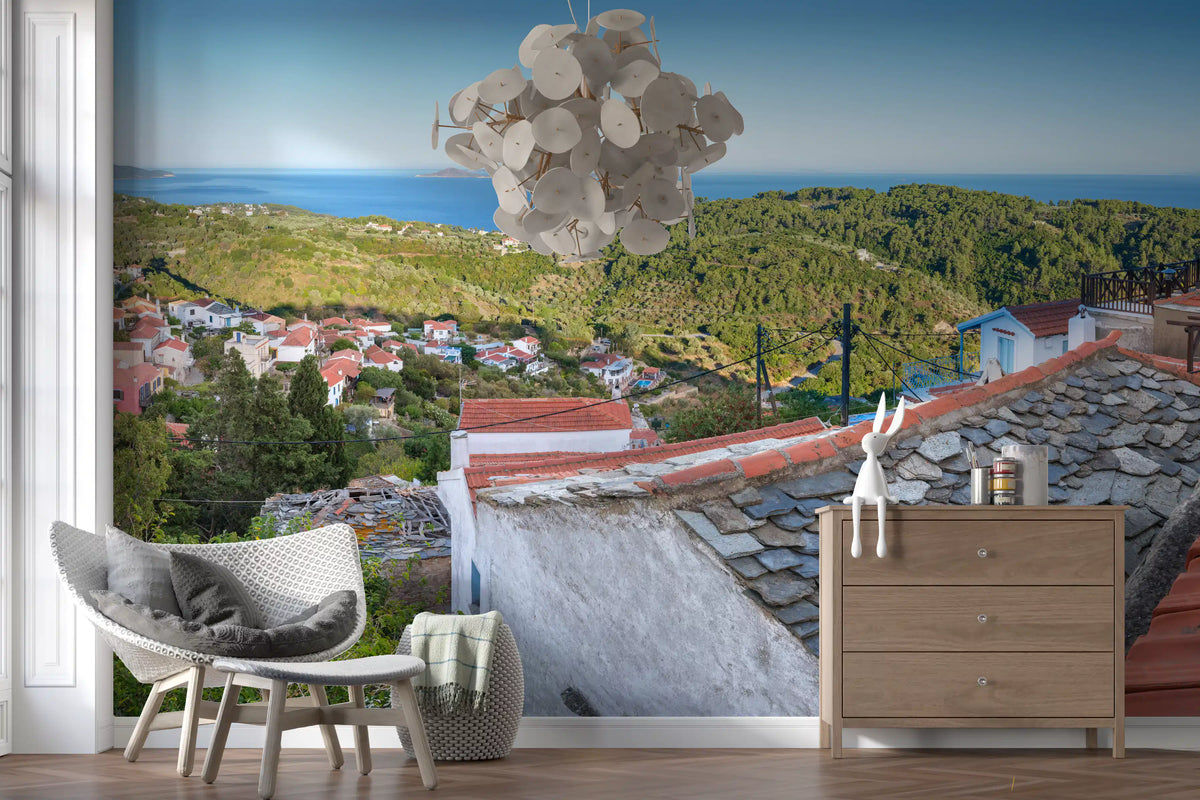 Rustikales Wandbild „Terrakotta-Dächer mit Aussicht“