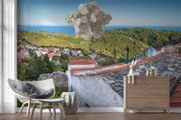 Rustikales Wandbild „Terrakotta-Dächer mit Aussicht“