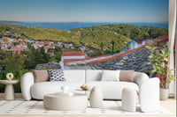 Rustikales Wandbild „Terrakotta-Dächer mit Aussicht“