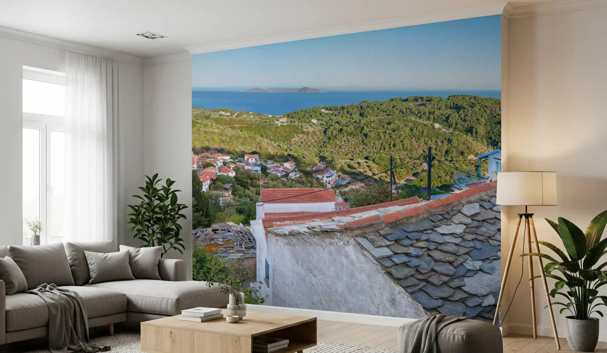 Rustikales Wandbild „Terrakotta-Dächer mit Aussicht“