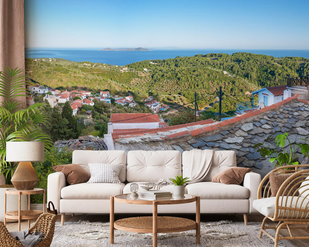 Rustikales Wandbild „Terrakotta-Dächer mit Aussicht“