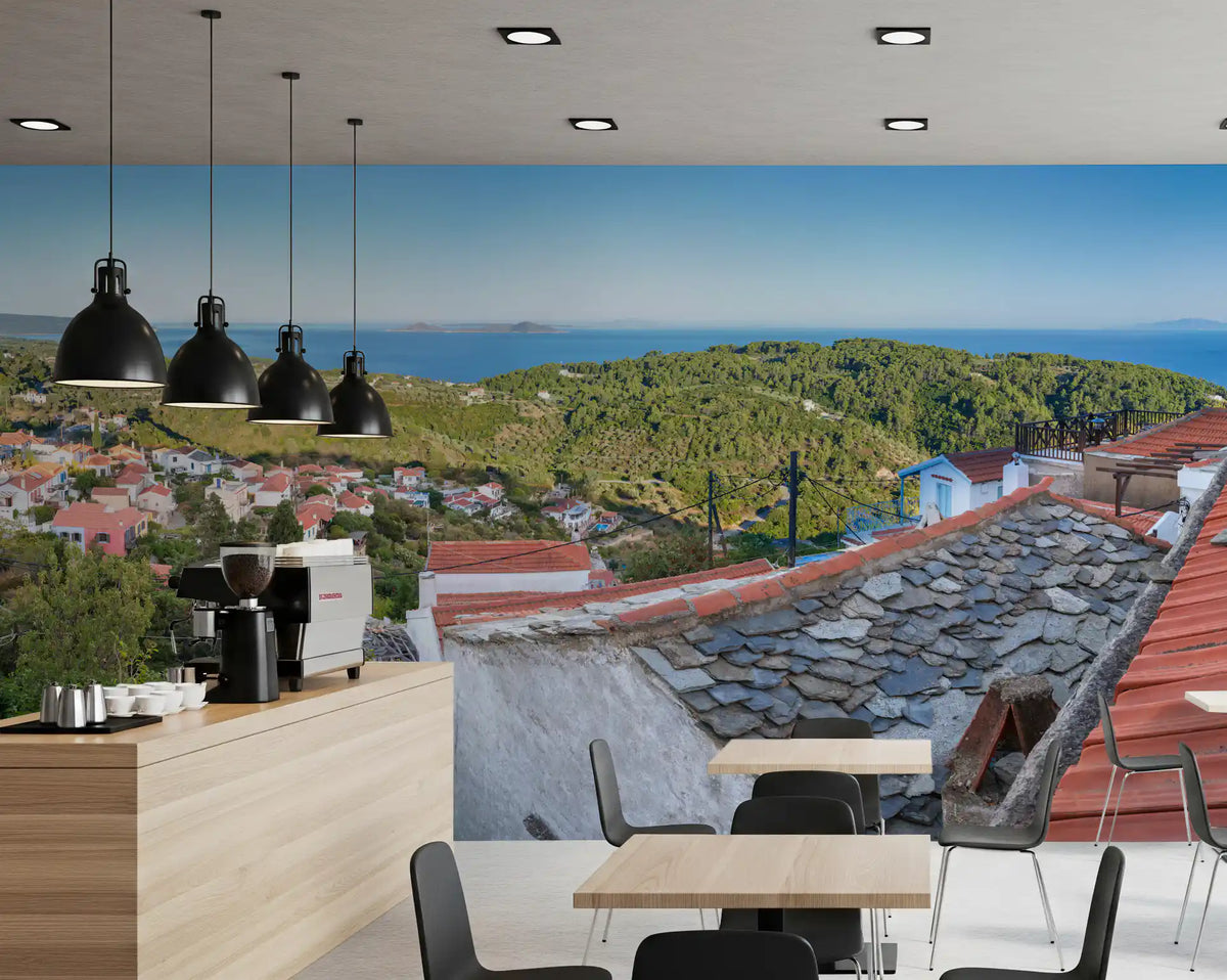 Rustikales Wandbild „Terrakotta-Dächer mit Aussicht“