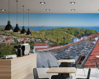 Rustikales Wandbild „Terrakotta-Dächer mit Aussicht“