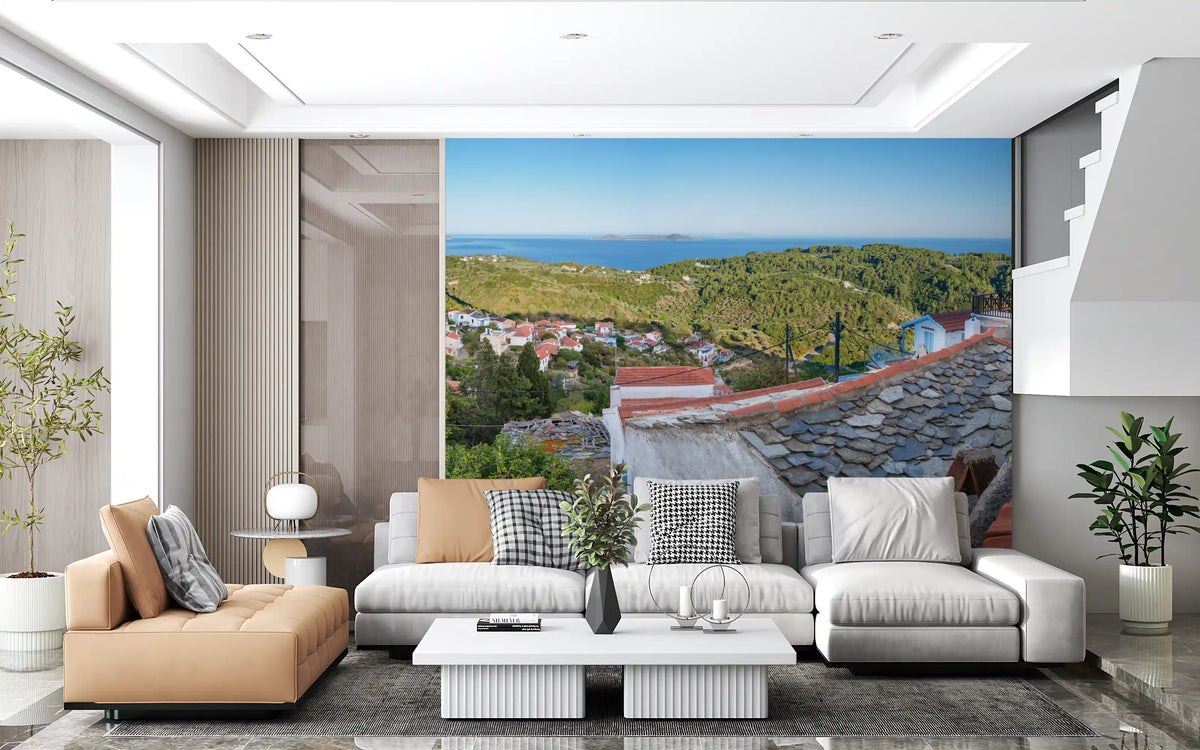 Rustikales Wandbild „Terrakotta-Dächer mit Aussicht“