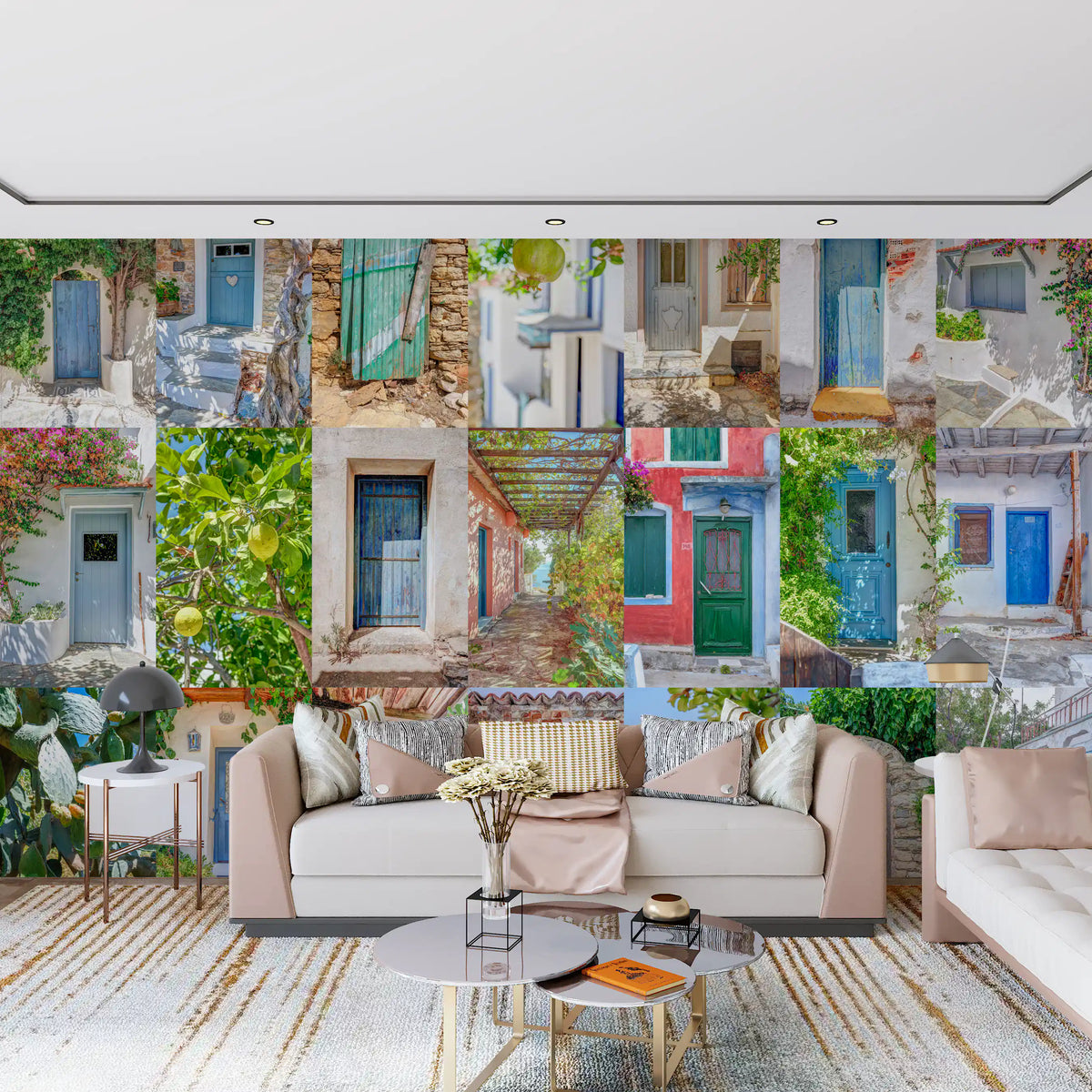 Murale da parete con collage di architettura europea costiera