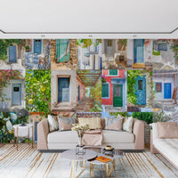 Murale da parete con collage di architettura europea costiera