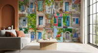 Murale da parete con collage di architettura europea costiera
