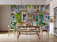 Murale da parete con collage di architettura europea costiera