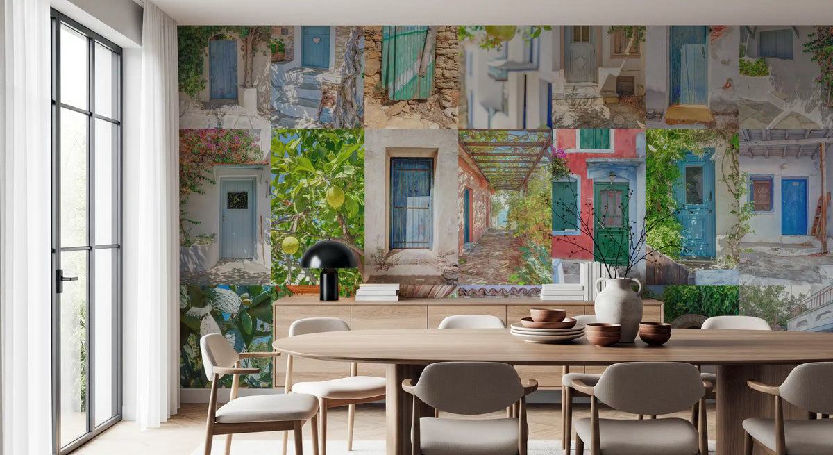 Murale da parete con collage di architettura europea costiera