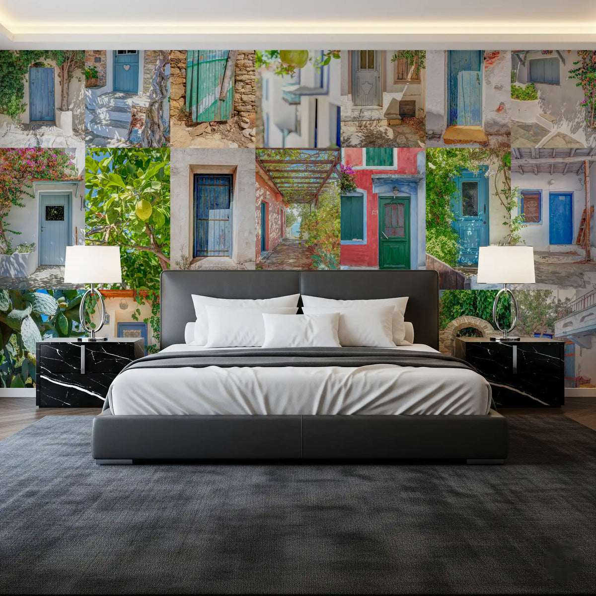 Murale da parete con collage di architettura europea costiera