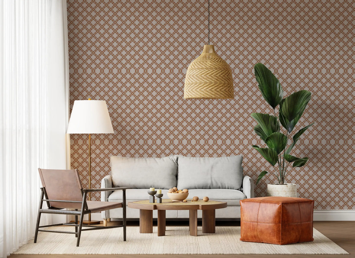 Minimalistische Terrakotta-Tapete mit geometrischem Raster⁠