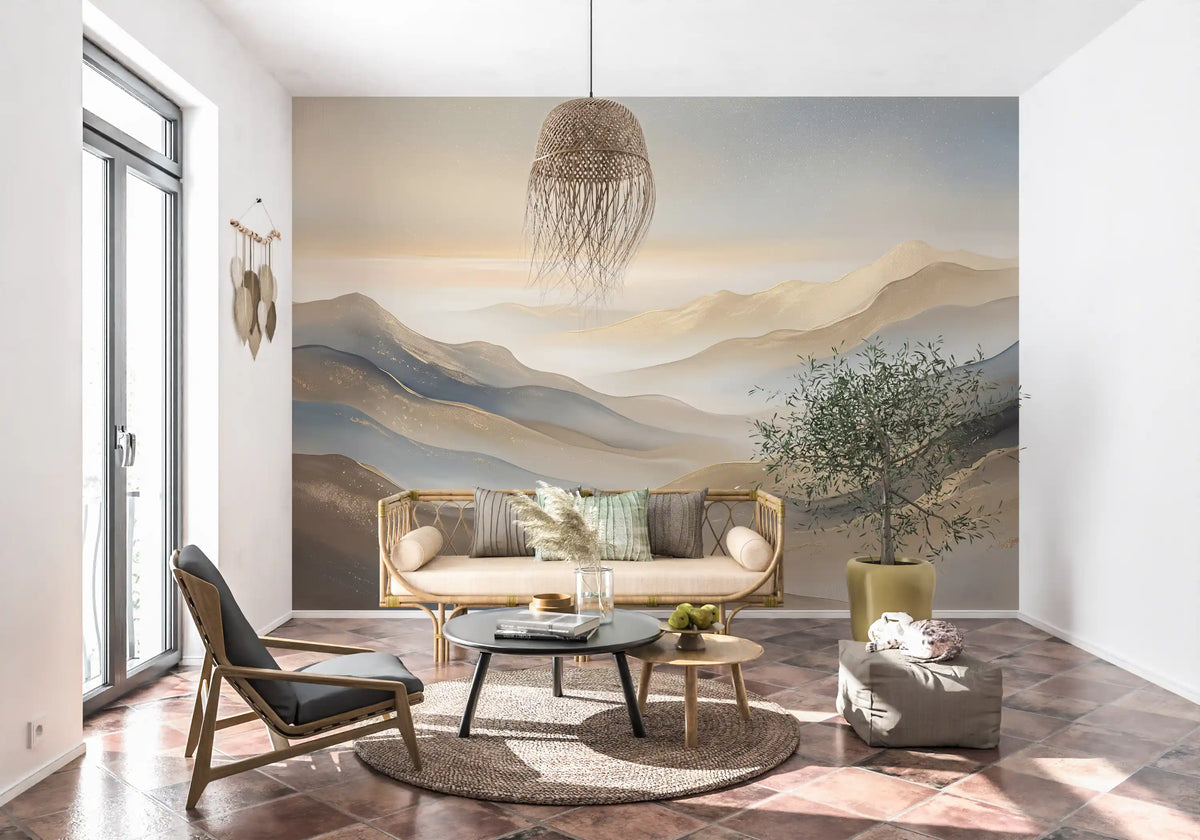 Panorama mural Montagnes en couches à l’aube sereine