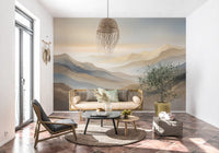 Panorama mural Montagnes en couches à l’aube sereine