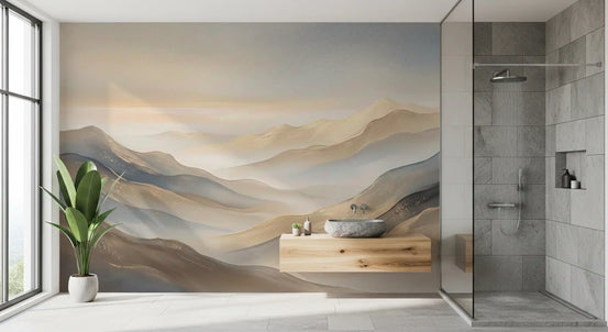 Panorama mural Montagnes en couches à l’aube sereine
