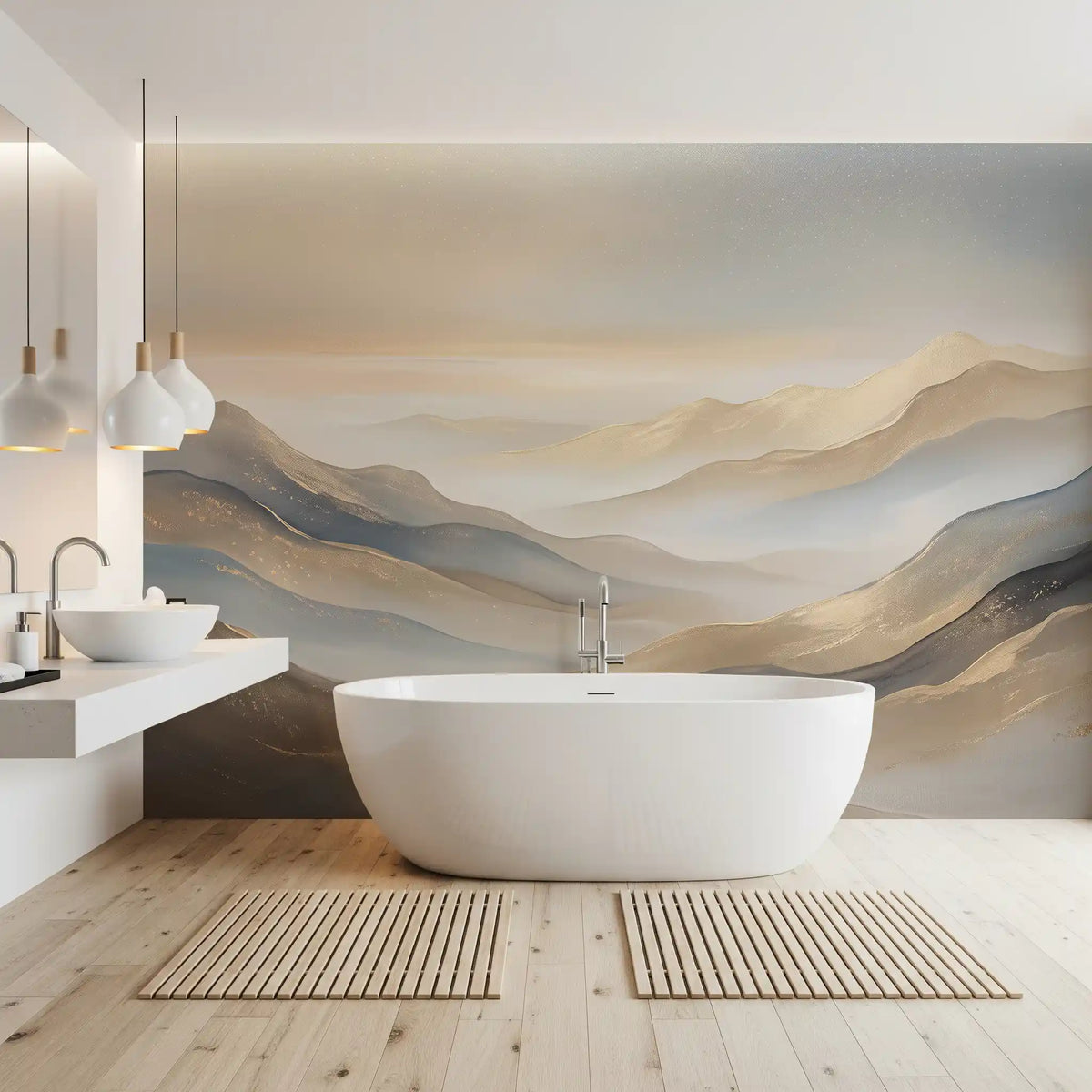 Panorama mural Montagnes en couches à l’aube sereine