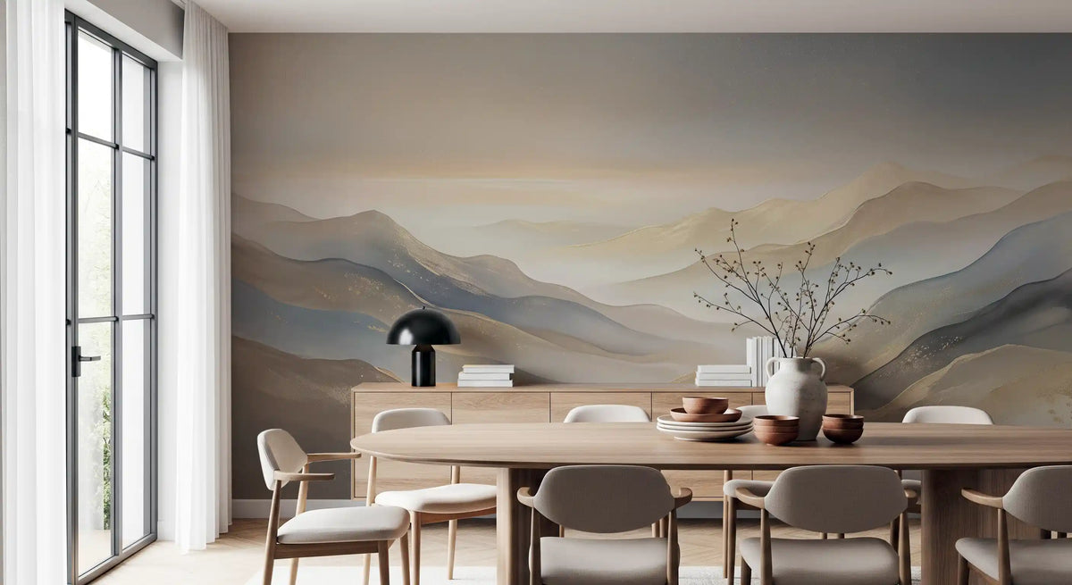 Panorama mural Montagnes en couches à l’aube sereine