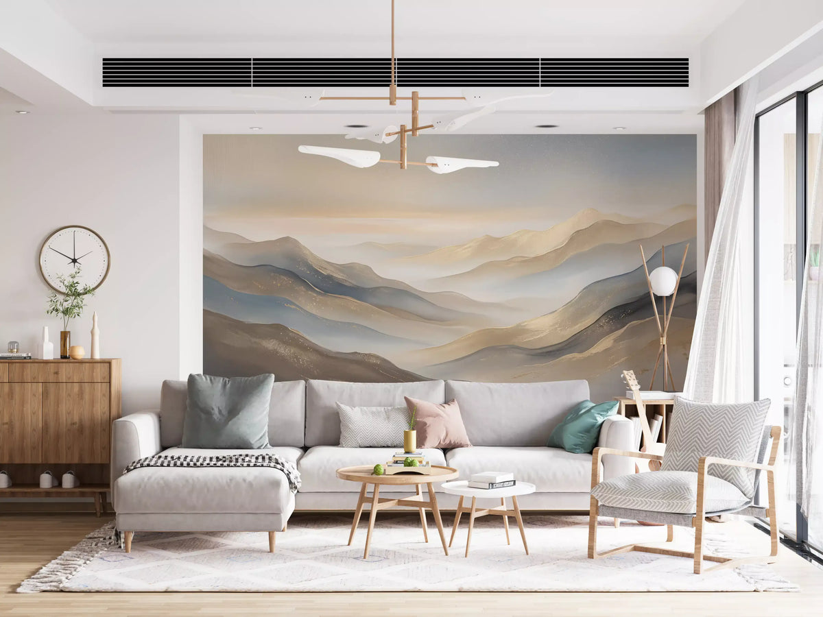 Panorama mural Montagnes en couches à l’aube sereine