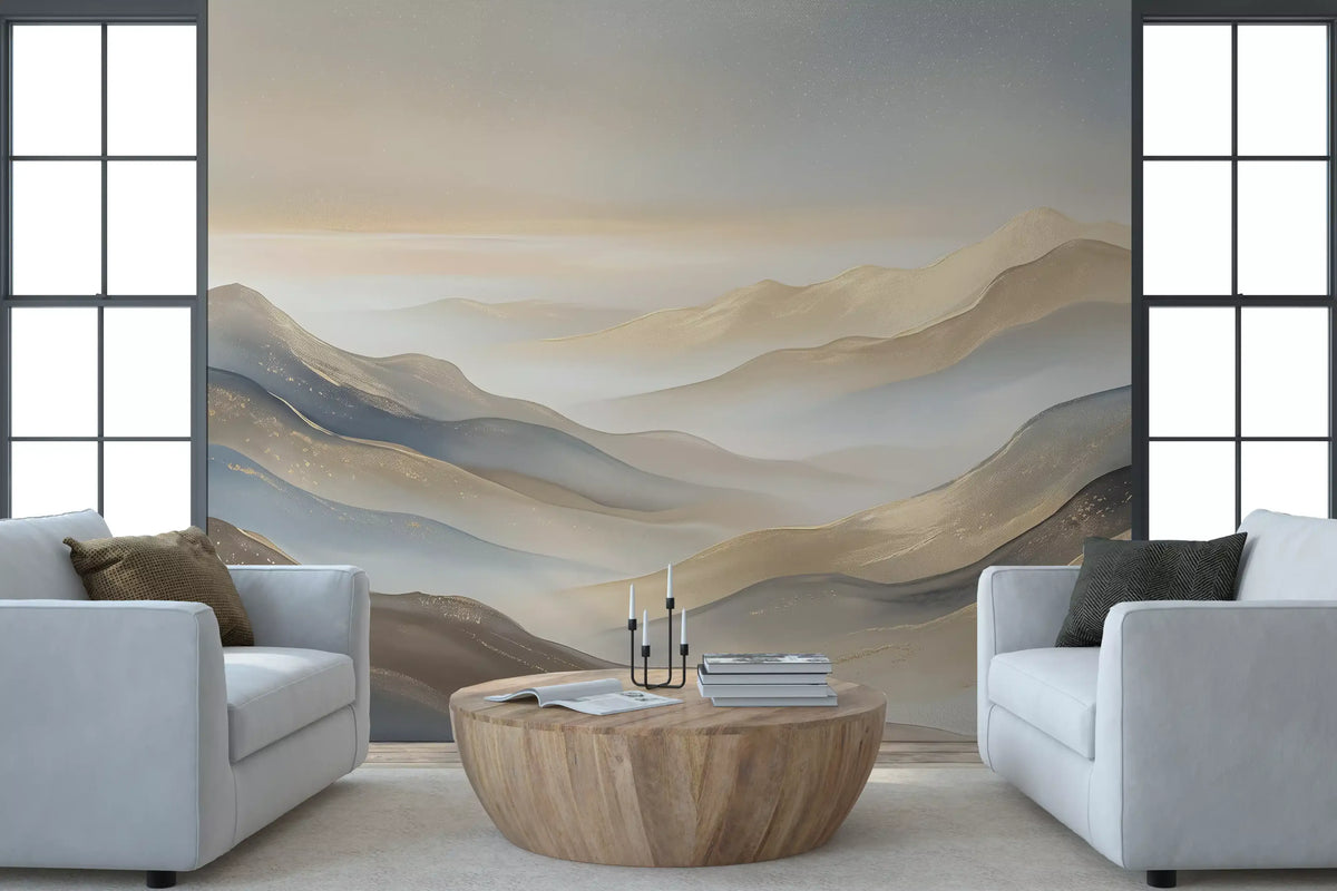 Panorama mural Montagnes en couches à l’aube sereine