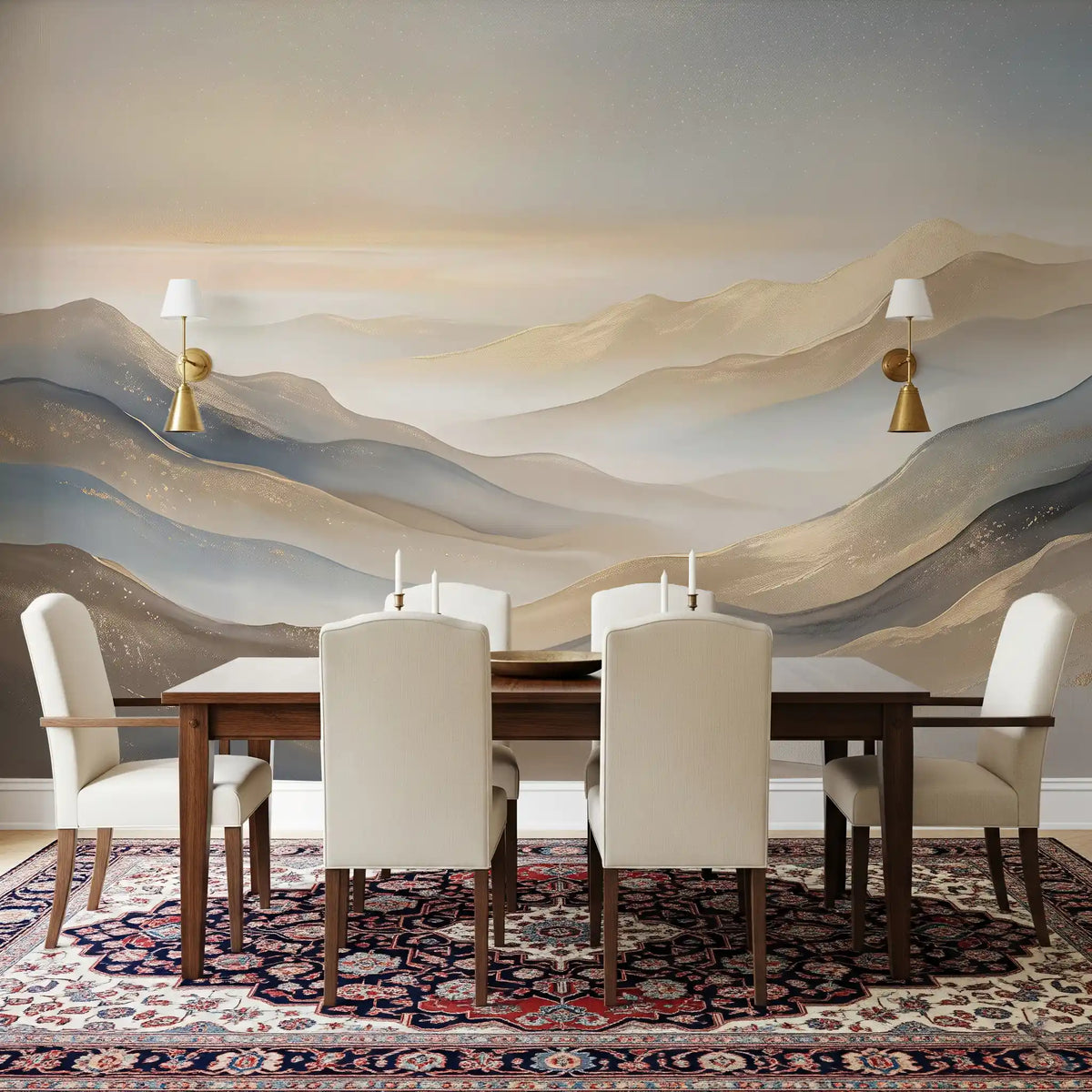 Panorama mural Montagnes en couches à l’aube sereine