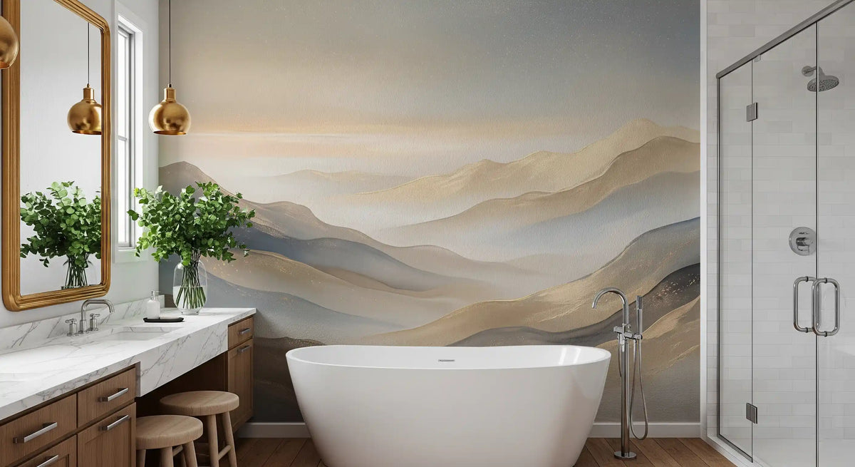 Panorama mural Montagnes en couches à l’aube sereine