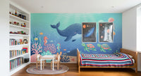 Panorama mural Scène océanique avec une baleine sympathique et ses amis